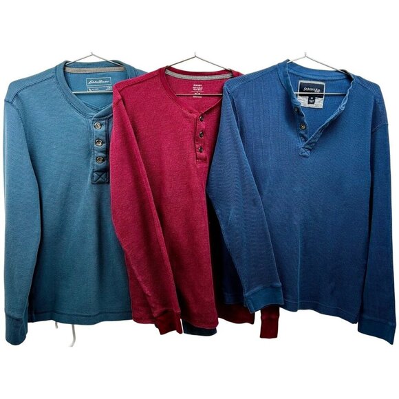 Bundle Of 3 Mens Thermal Henley Long Sleeve Shirts M Eddie Bauer Old Navy St. Jo - Picture 1 of 6